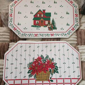 Vintage Set of 8 Christmas Holiday Vinyl Placemats (2 Designs of 4 each)